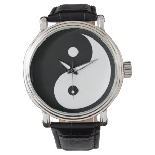 Relógio De Pulso taoísta preta/branca de yin-Yang