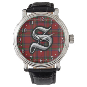 Relógio De Pulso Tartan do monograma da letra S de Stewart do clã