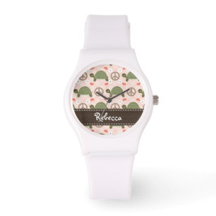 Relógio De Pulso Tartarugas personalizadas do amor da paz
