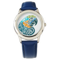 Tatuagem tribal de arara azul e dourada