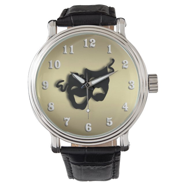 Relógio De Pulso Teatro de Comédia e Tragédia Dourado (Frente)