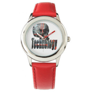 Relógio De Pulso Tecnologia Crânio e Logotipo Kids Red Leather Wat