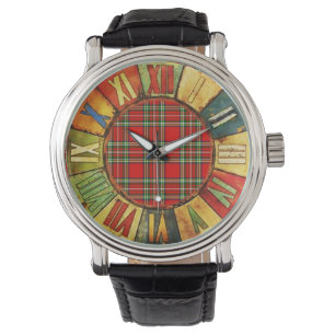 RELÓGIO DE PULSO TEMPO COLORIDO COM TARTAN ESCOCÊS VERDE VERMELHO