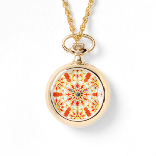 Relógio De Pulso Teste padrão da mandala, vermelho de tijolo,