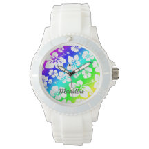 Tie Dye Hisbiscus Watch com nome PERSONALIZÁVEL
