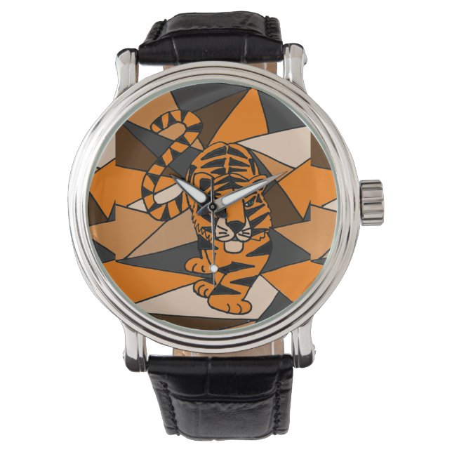 Relógio De Pulso Tiger Abstrato Art Watch Incrível (Frente)