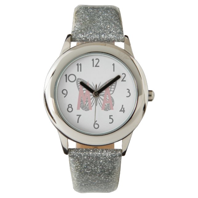 Relógio De Pulso Todas as borboletas de brilho Adicionar Iniciais (Frente)