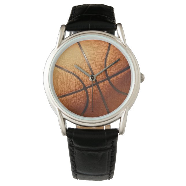 Relógio De Pulso Tradicional de basquetebol laranja redondo, (Frente)
