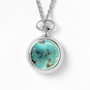 Relógio De Pulso Turquesa Gemstone Image Women Silver Wrap