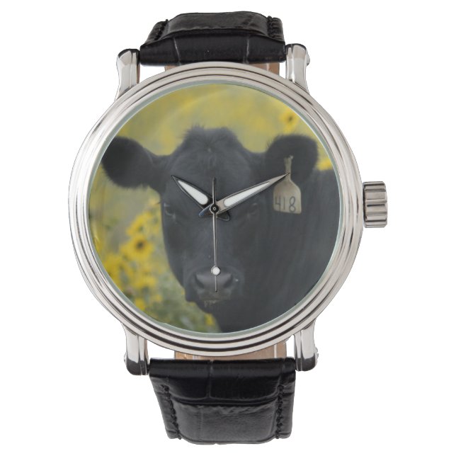 Relógio De Pulso Um bezerro no meio dos girassóis do Nebraska (Frente)