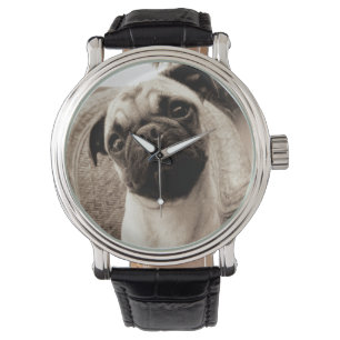 Relógio De Pulso Um Pug com sua cabeça intitulada ao lado