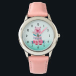 Relógio De Pulso Urso de Aquarela Bonito no Suporte de Mão Verde Aq<br><div class="desc">Um relógio com um ursinho de aquarela. Decorado com pequenos corações bonitos no peito e pintado de rosa e verde. Colocado sobre um fundo aqua verde âmbar.</div>