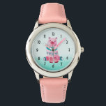 Relógio De Pulso Urso de Aquarela Bonito no Suporte de Mão Verde Aq<br><div class="desc">Um relógio com um ursinho de aquarela. Decorado com pequenos corações bonitos no peito e pintado de rosa e verde. Colocado sobre um fundo aqua verde âmbar.</div>