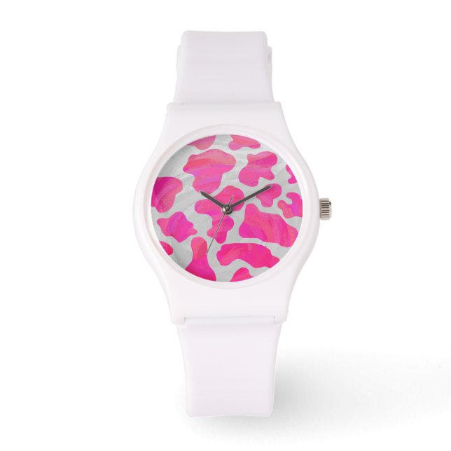 Relógio De Pulso Vaca rosa quente e Impressão branco (Frente)