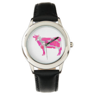 Relógio De Pulso Vaca rosa quente e silhueta branca