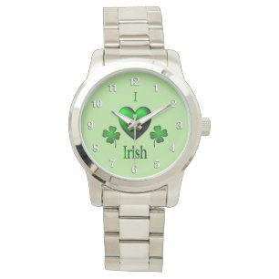 Relógio De Pulso Verdes I Heart Irish w White Numbers