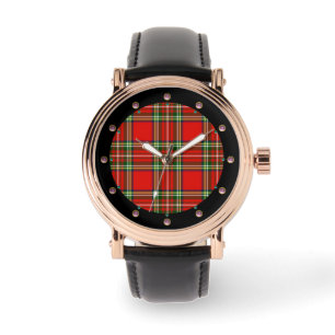 RELÓGIO DE PULSO VERMELHO ESCOTTISH TARTAN COM GEMSTONAS DE PINCO