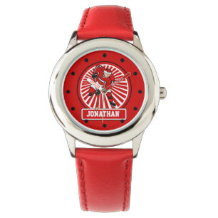 Relógio De Pulso Vermelho personalizado do jogador de hóquei em