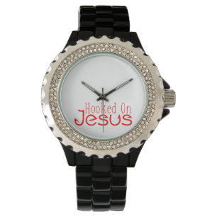 Relógio De Pulso Vermelho Viciado em Jesus Black Rhinestone Watch