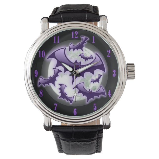 Relógio De Pulso Vigia de pulso preto e roxo com lua cheia (Frente)