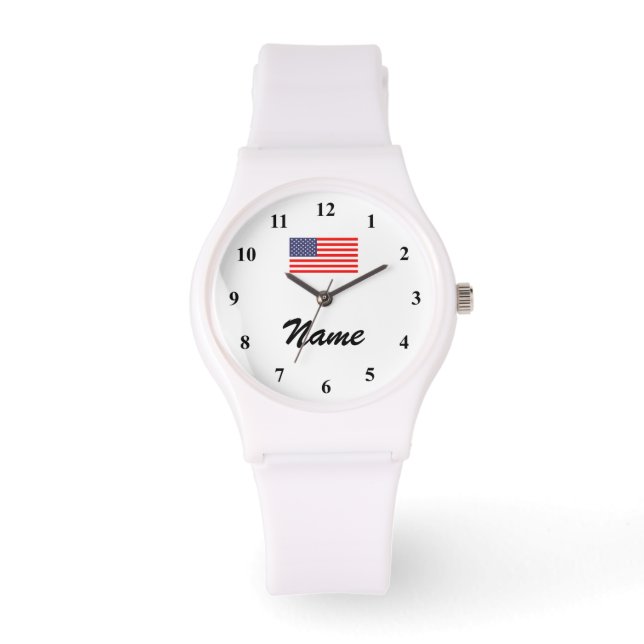 Relógio De Pulso Vigilância personalizada com nome e bandeira ameri (Frente)