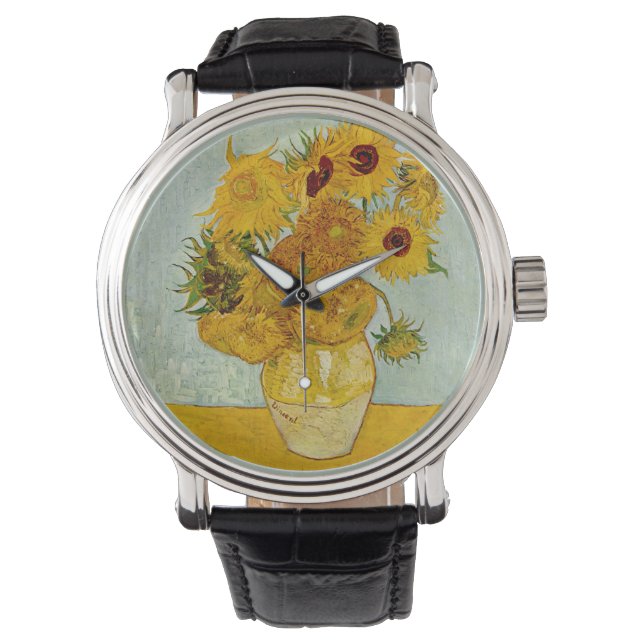 Relógio De Pulso Vincent Van Gogh 12 Girassóis Impressionista (Frente)