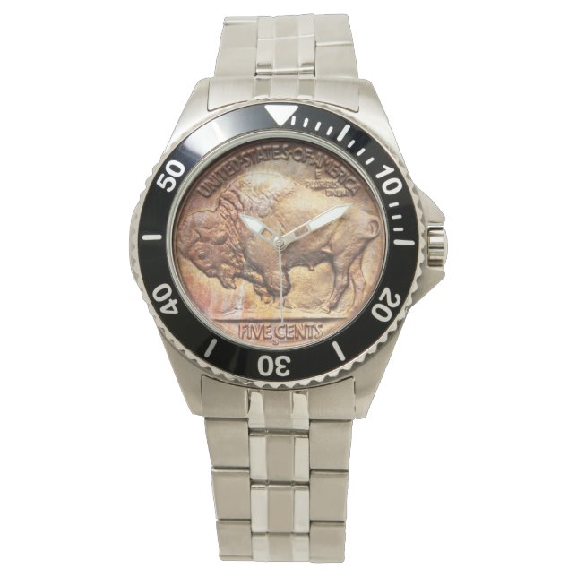 Relógio De Pulso Vintage Buffalo Nickel Coletor de Moedas Numismati (Frente)