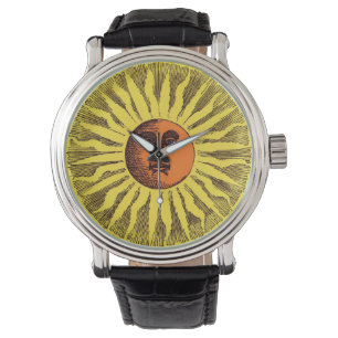 Relógio De Pulso Vintage Celestial Amarelo Sorriso Feliz Hippie Sun