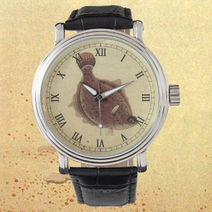 Relógio De Pulso Vintage Flounders, Marine Ocean Life Flat Fish