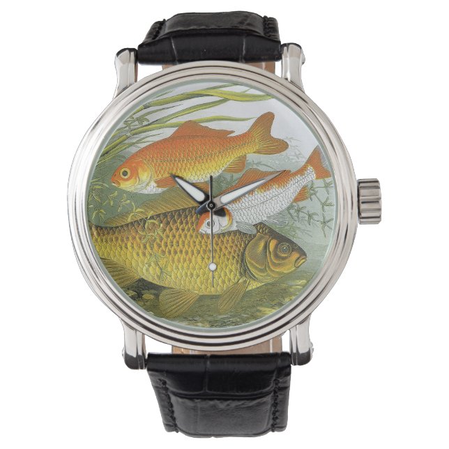 Relógio De Pulso Vintage Goldfish Koi Fish, Marinho Aquático Vida M (Frente)
