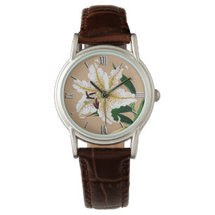 Relógio De Pulso Vintage, Liliy Japonês. Branco, Verde e bege