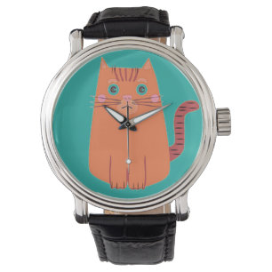 Relógio De Pulso Vintage Naive Cartoon Orange Tabby Cat
