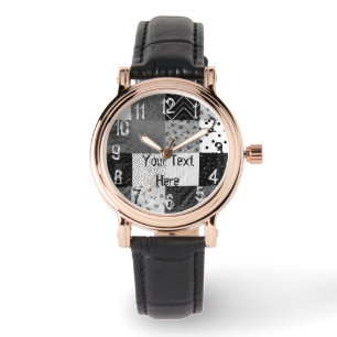 Relógio De Pulso vintage preto e branco do na moda do tecido dos