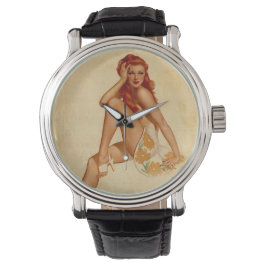 Relógio De Pulso Vintage Retro Alberto Vargas Redhead Pin Up Girl