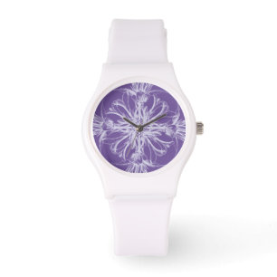 Relógio De Pulso Vintage roxo do damasco floral