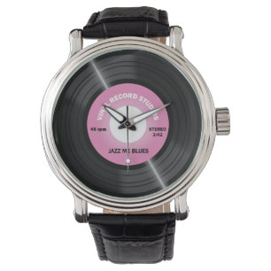 Relógio De Pulso Vintage Style Pink 45 rpm Vinyl Record Watch