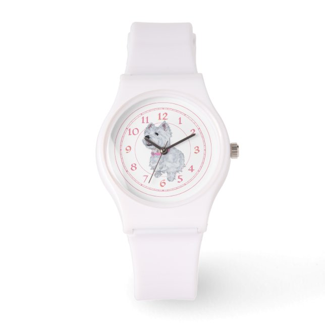 Relógio De Pulso Westie Colar Rosa (Frente)