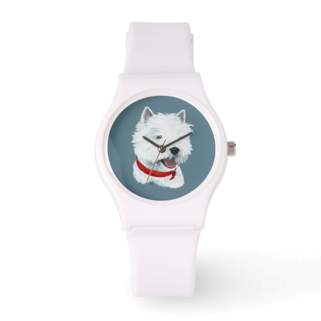 Relógio De Pulso Westie Colar Vermelho (Frente)