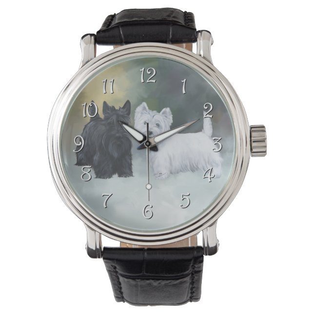 Relógio De Pulso Westie Scottie Inverno (Frente)