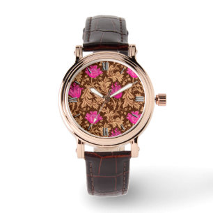 Relógio De Pulso William Morris Anemone, Brown e Fuchsia Pink