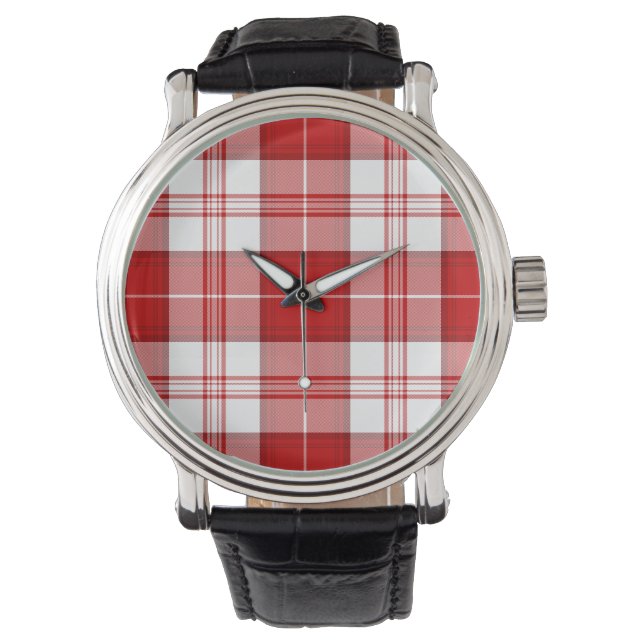 Relógio De Pulso Xadrez branca tartan tartan (Frente)