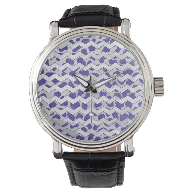 Relógio De Pulso Xadrez Roxo e Branco Dalmata (Frente)