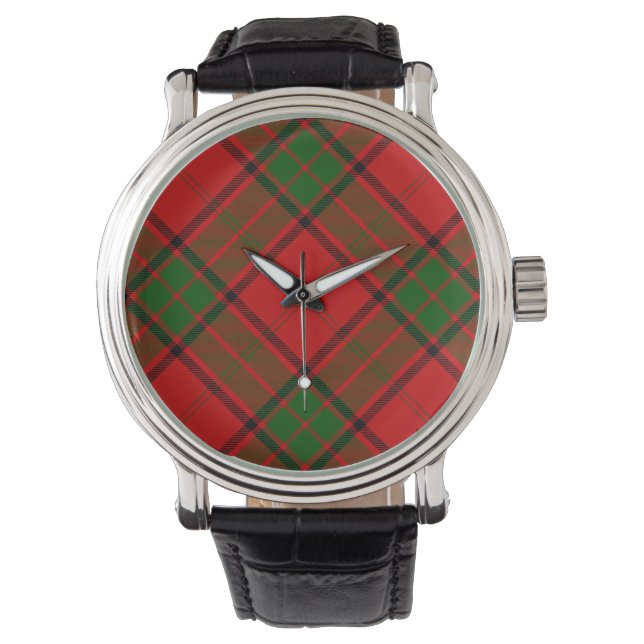 Relógio De Pulso Xadrez verde-vermelha Maxwell tartan (Frente)