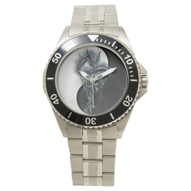 Relógio De Pulso Yin Yang China Dragon Stainless Steel Watch (Frente)