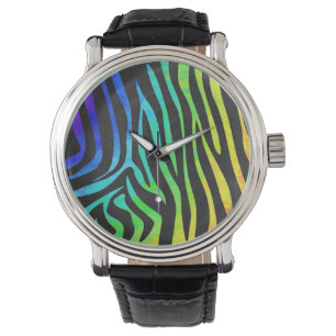 Relógio De Pulso Zebra Black e Rainbow Impressão