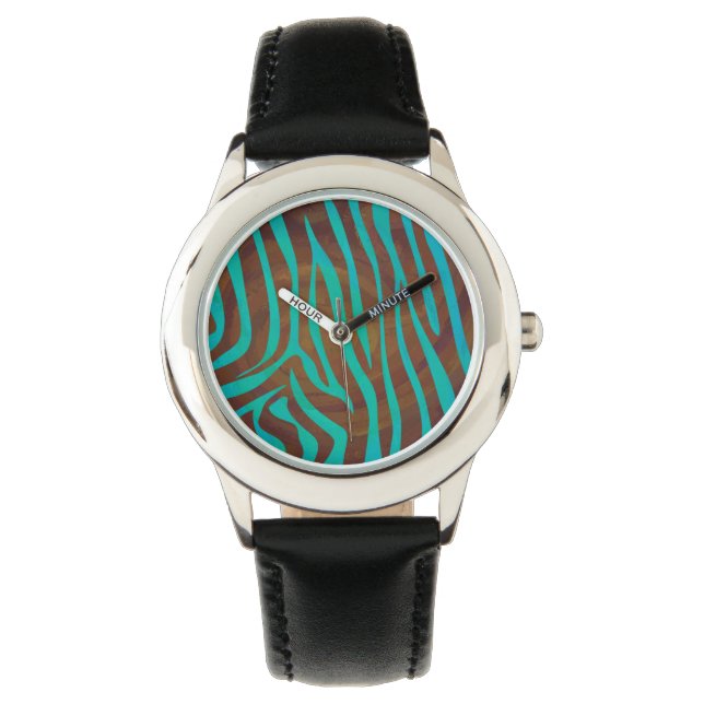 Relógio De Pulso Zebra Brown e Teal Impressão (Frente)