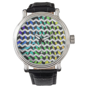 Relógio De Pulso Zebra Chevron Black e Rainbow Impressão