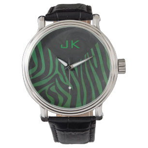 Relógio De Pulso Zebra Monograma Impressão preto e verde