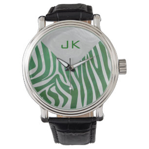 Relógio De Pulso Zebra Monograma Impressão verde e branco