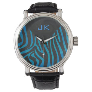 Relógio De Pulso Zebra Preta e Azul com Monograma